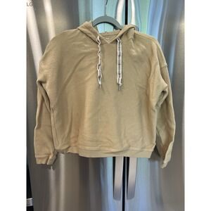 Aerie Beige Ribbed Hoodie Women's Size Small Cropped Pullover Drawstring
